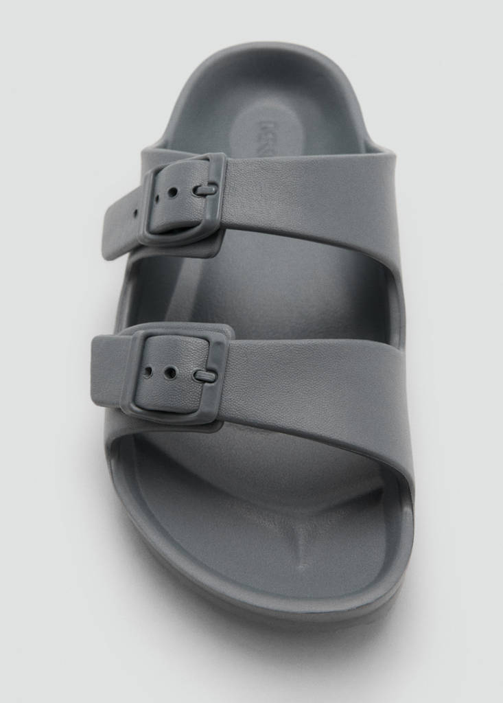 Rubberised buckle sandals — Charcoal