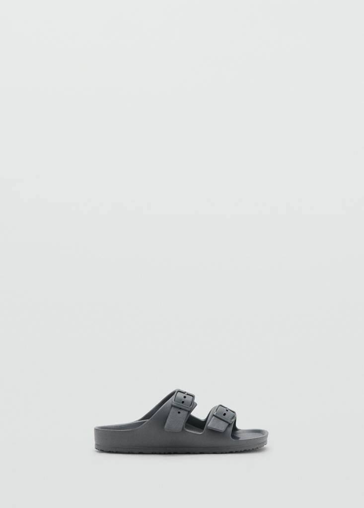 Rubberised buckle sandals — Charcoal