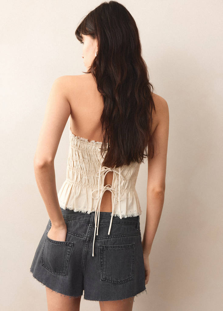 High-waisted studded shorts — Black denim