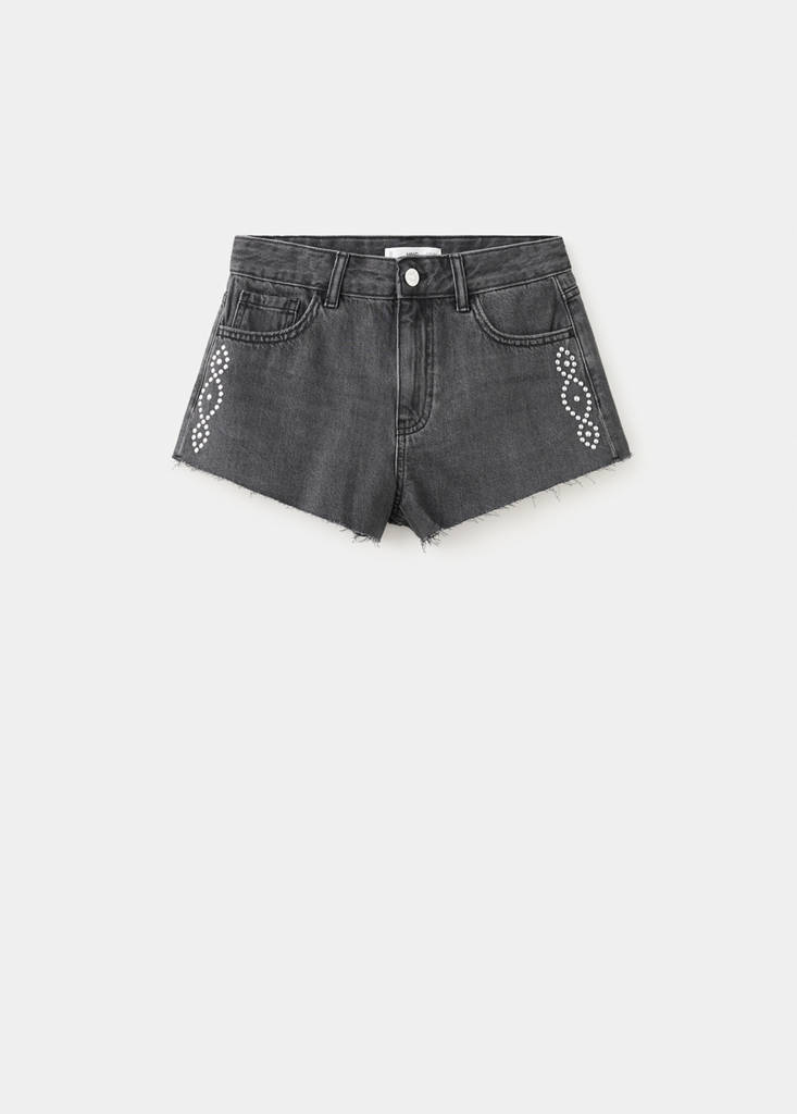 High-waisted studded shorts — Black denim