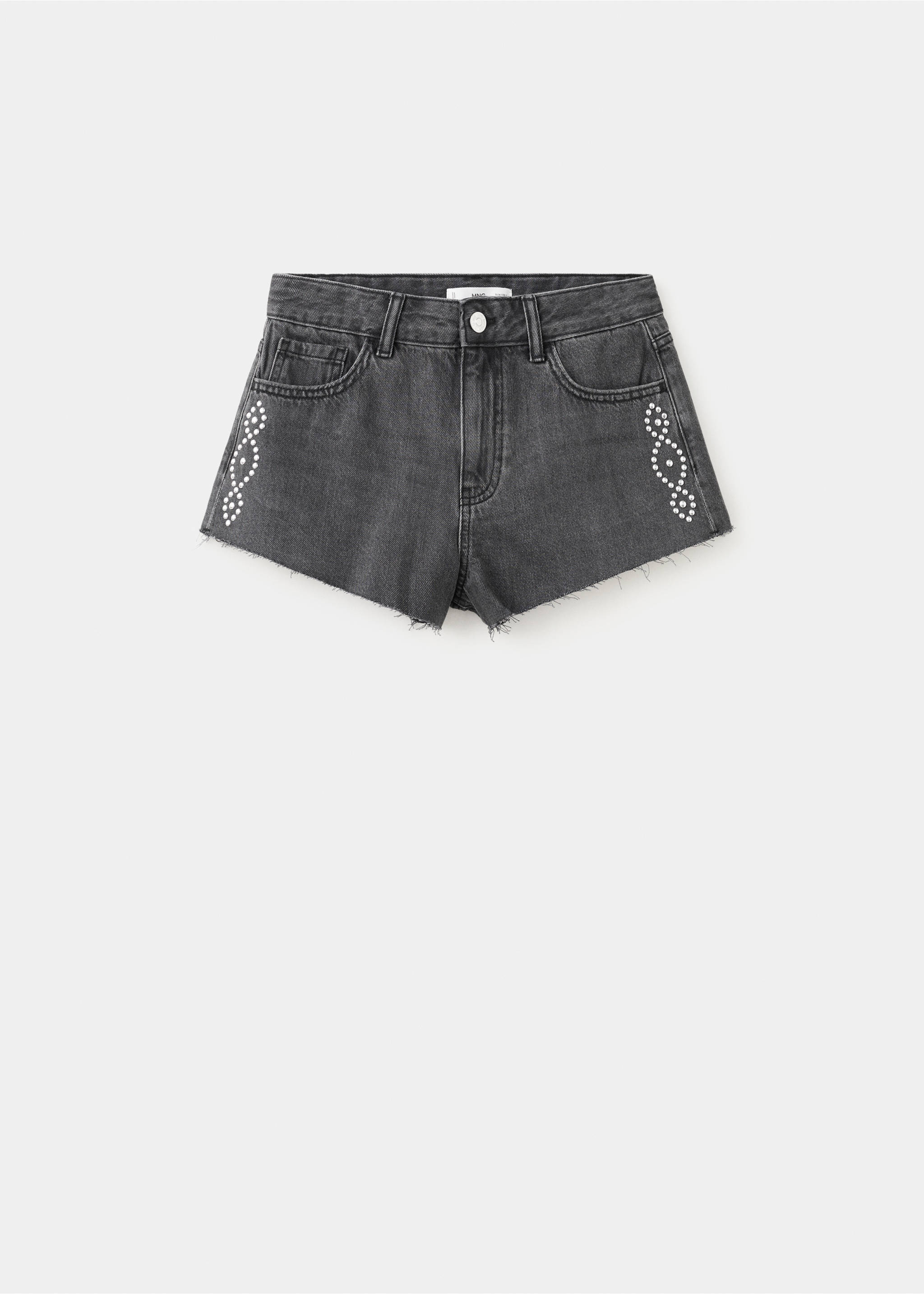 High-waisted studded shorts - Article without model, Black denim. Ref: 27077902-00.