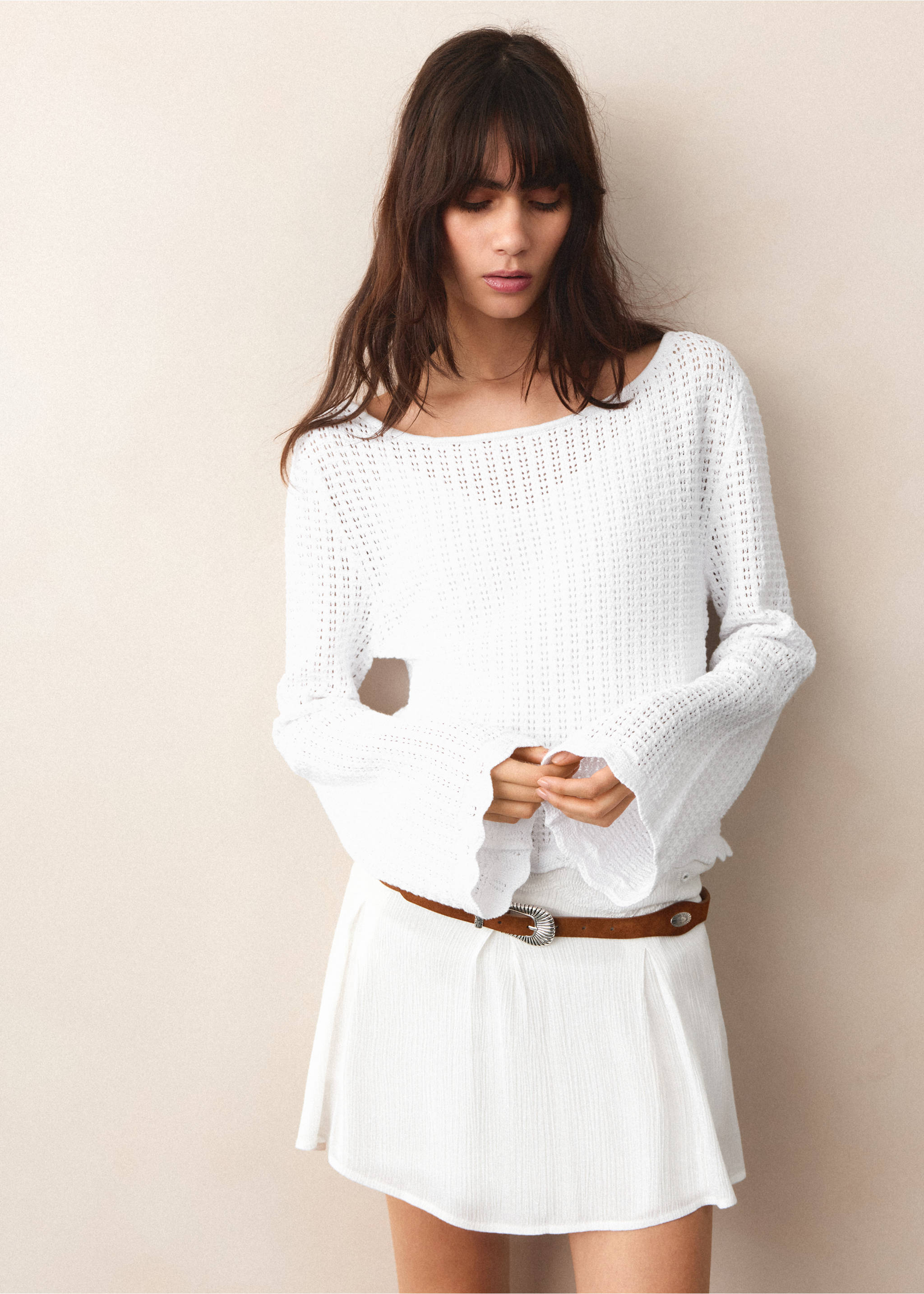 Knitted ribbed sweater - Medium plane, White. Ref: 27077907-00.