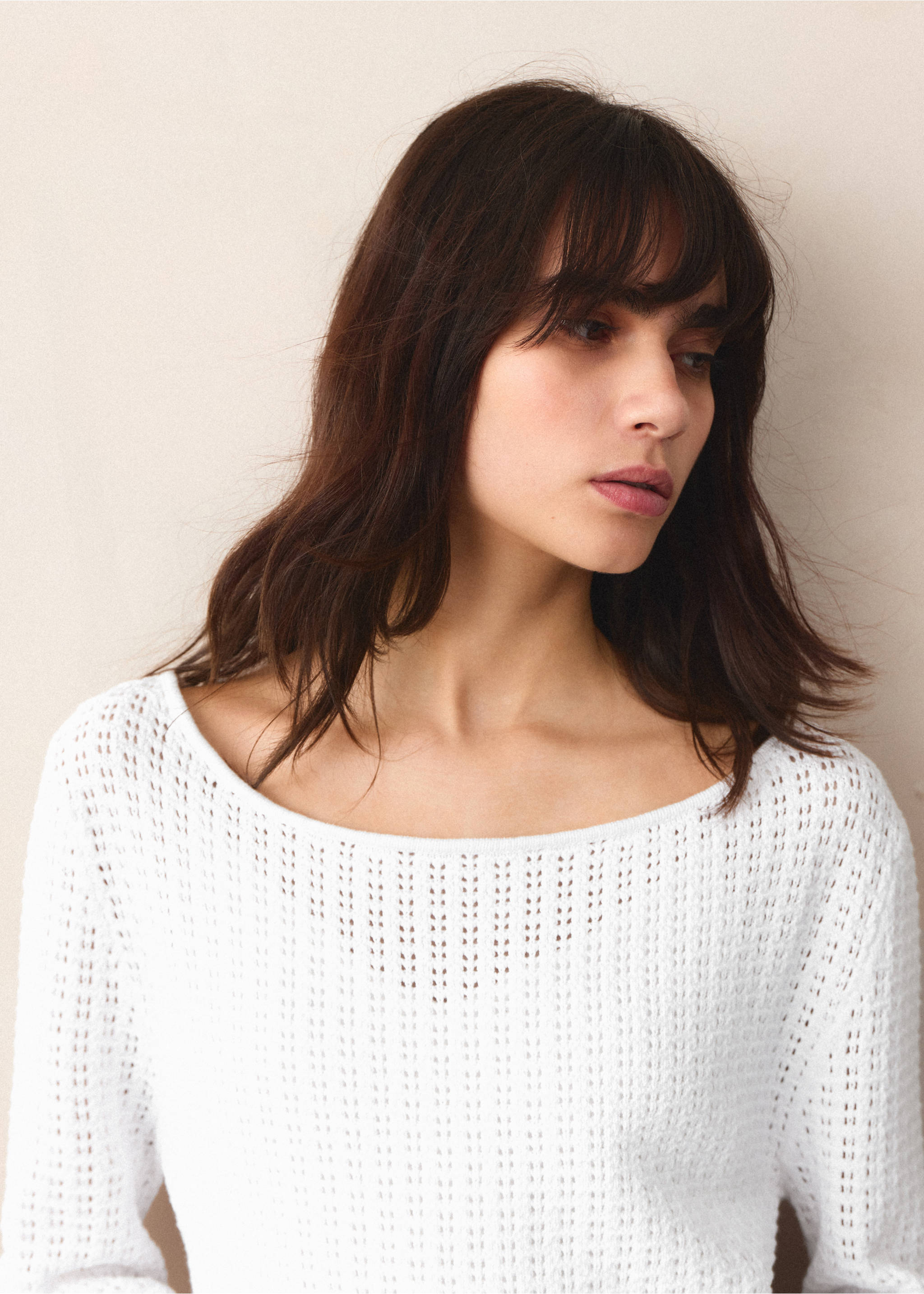 Knitted ribbed sweater - Details of the article 1, White. Ref: 27077907-00.