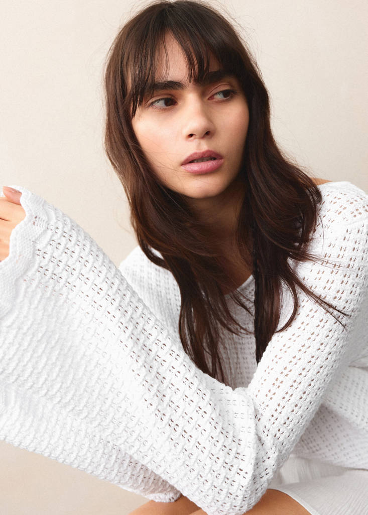 Knitted ribbed sweater — White
