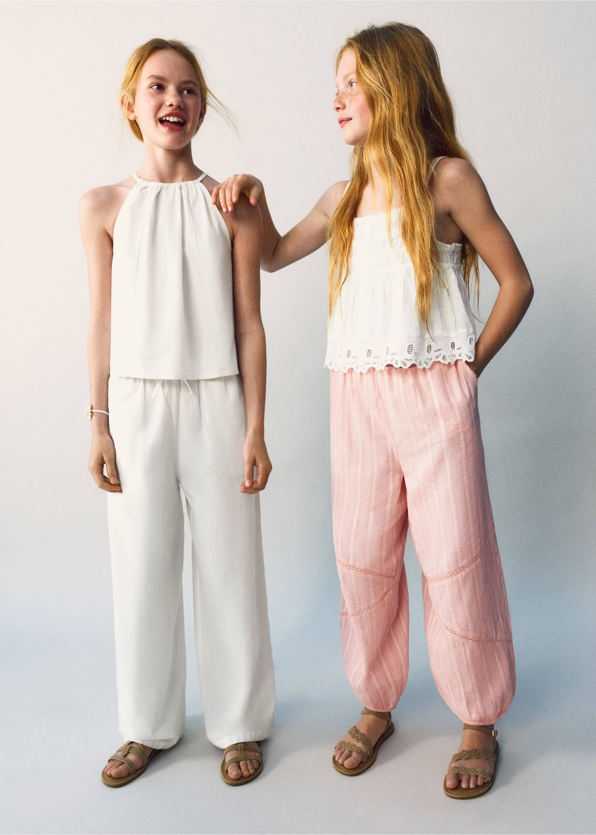 بنطلون مستقيم من مزيج من الكتان والقطن - رؤية عامة, أبيض. Ref: 27077908-00.