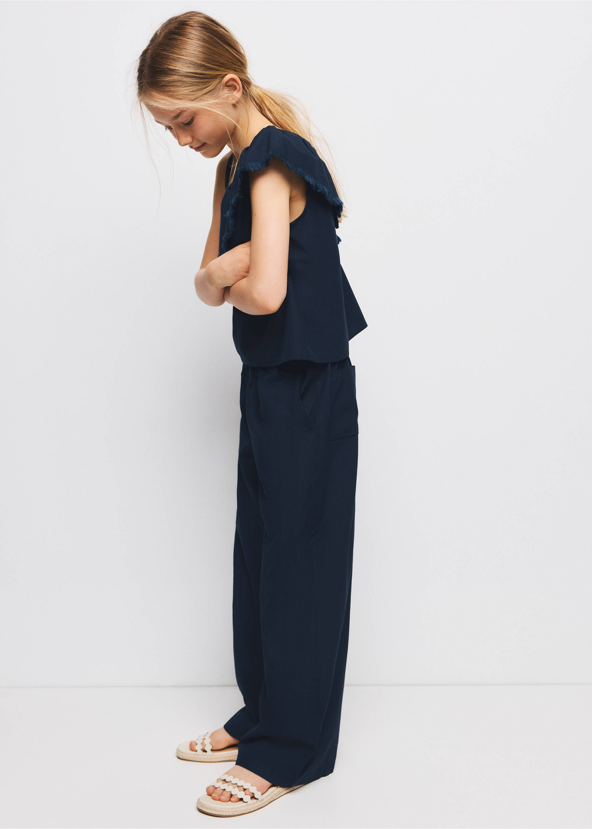 Straight-leg linen-cotton blend trousers - General plane, Navy. Ref: 27077908-00.