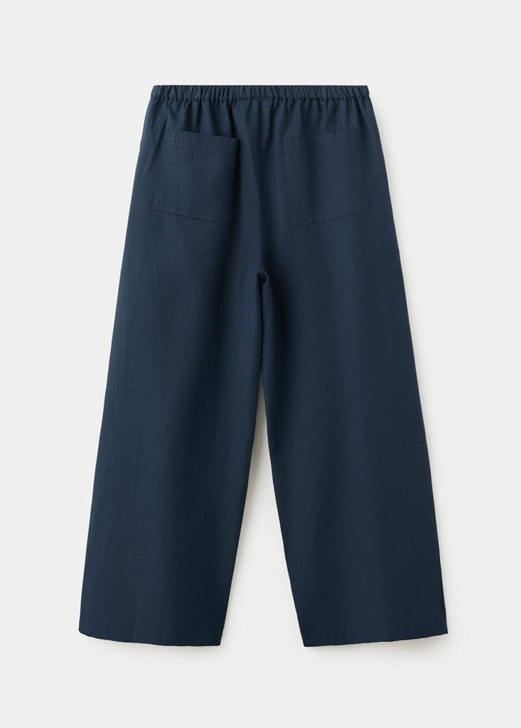 Straight-leg linen-cotton blend trousers — Navy