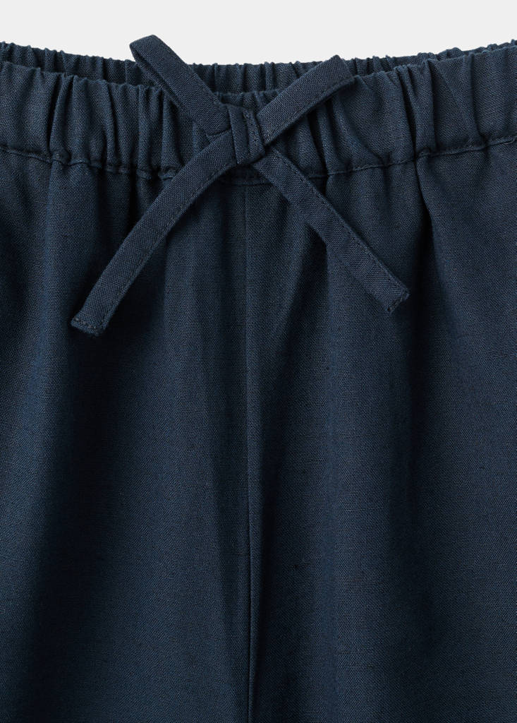 Straight-leg linen-cotton blend trousers — Navy