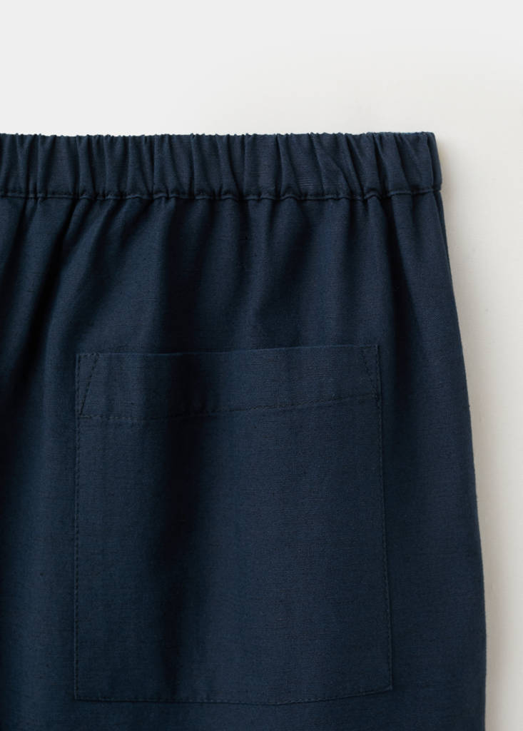 Straight-leg linen-cotton blend trousers — Navy