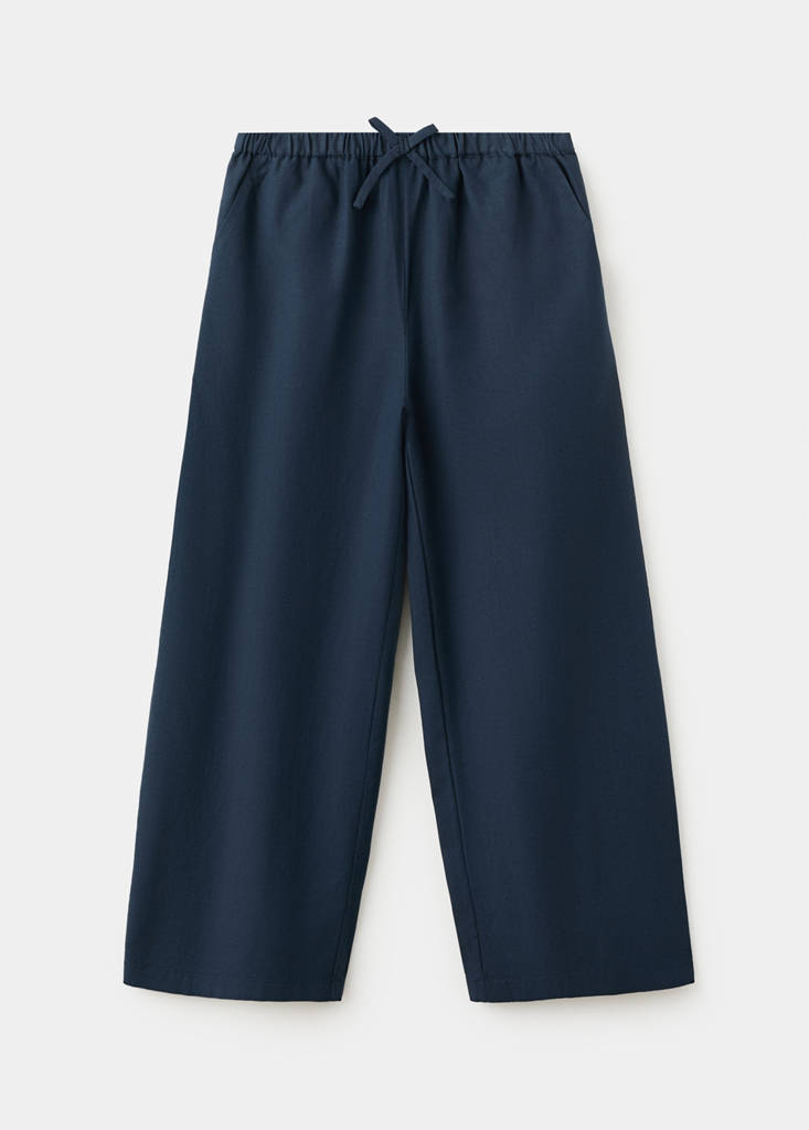 Straight-leg linen-cotton blend trousers — Navy