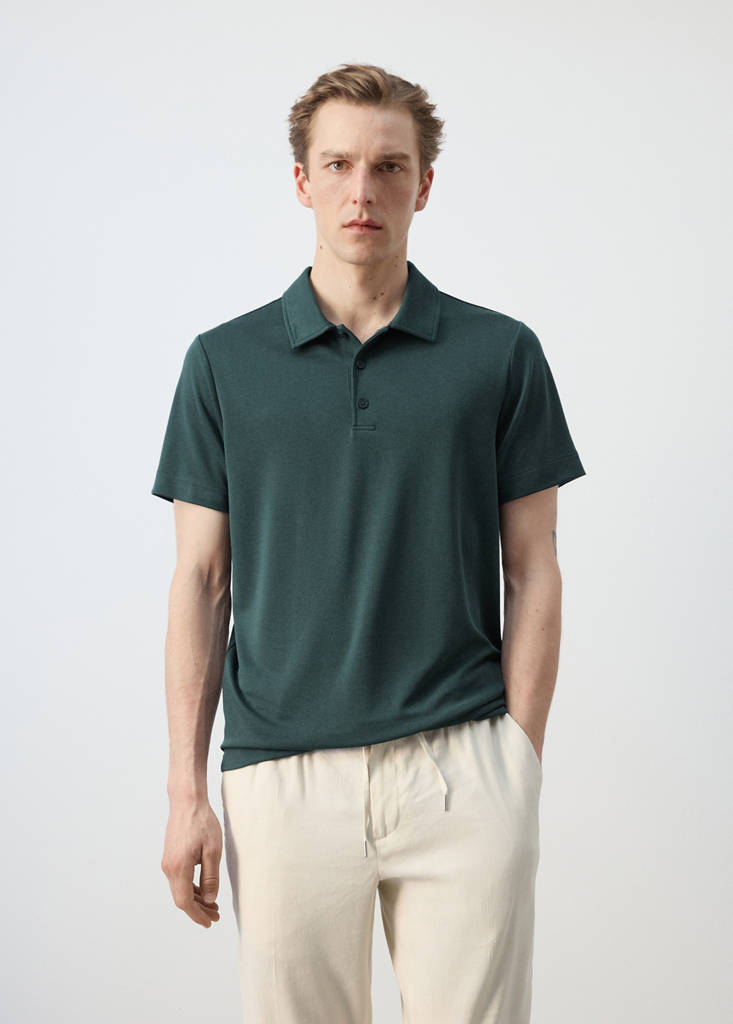 Fine-knit polo shirt — Dark Green