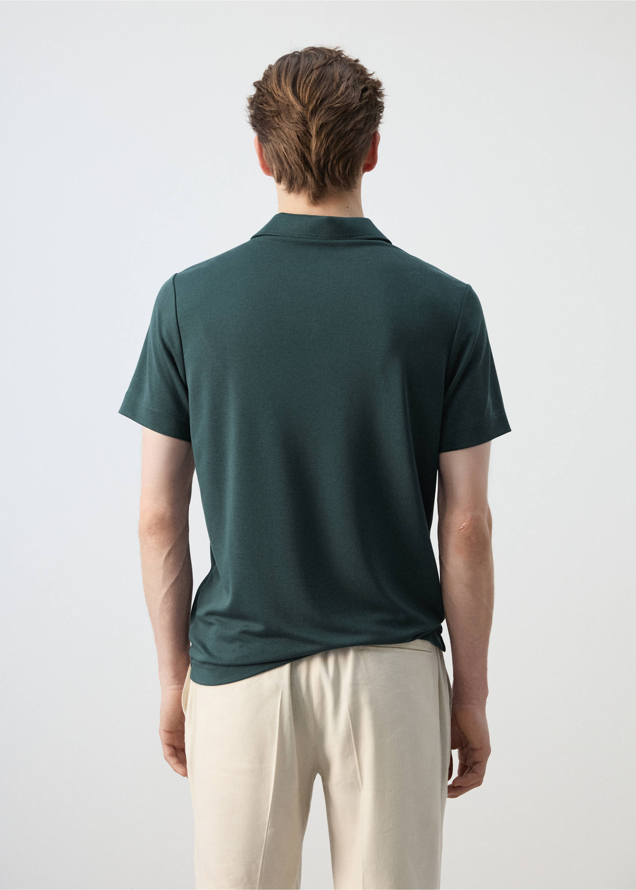 Tricou polo tricot subțire - Spatele articolului, Verde închis. Ref: 27077909-00.