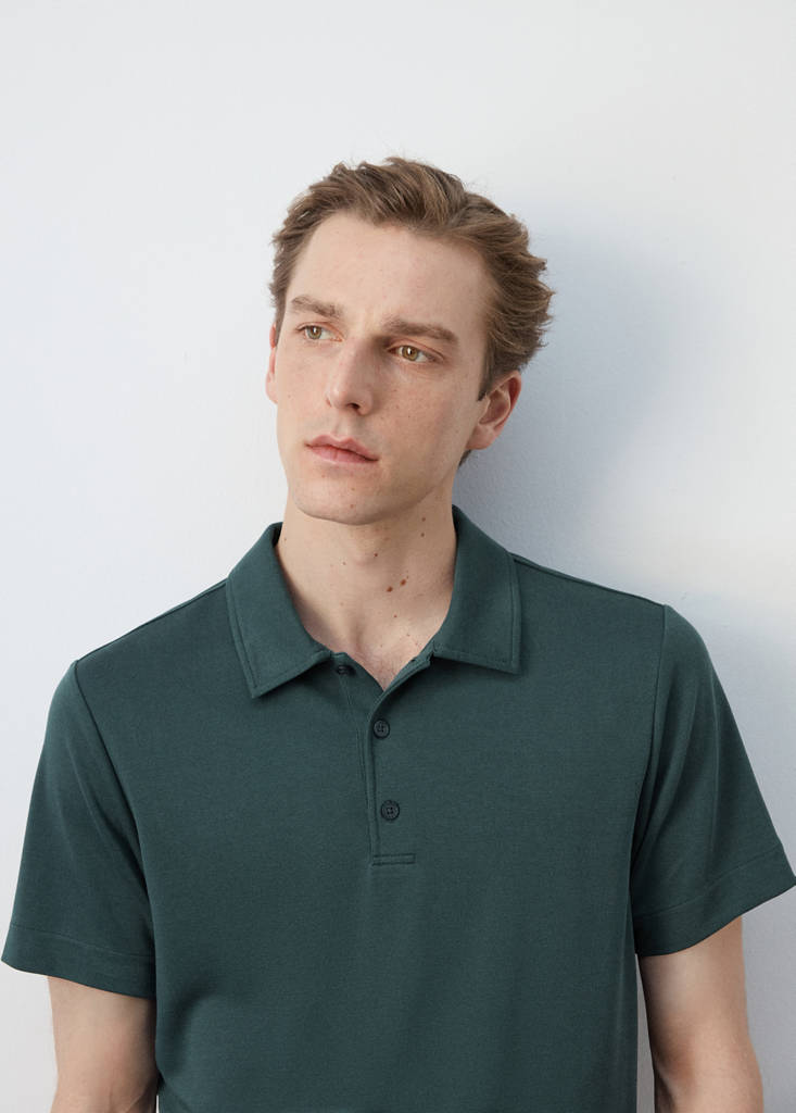 Fine-knit polo shirt — Dark Green
