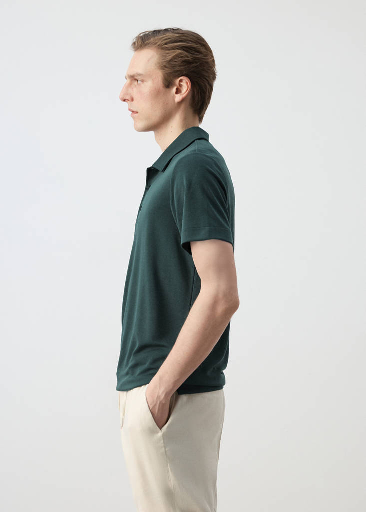 Fine-knit polo shirt — Dark Green