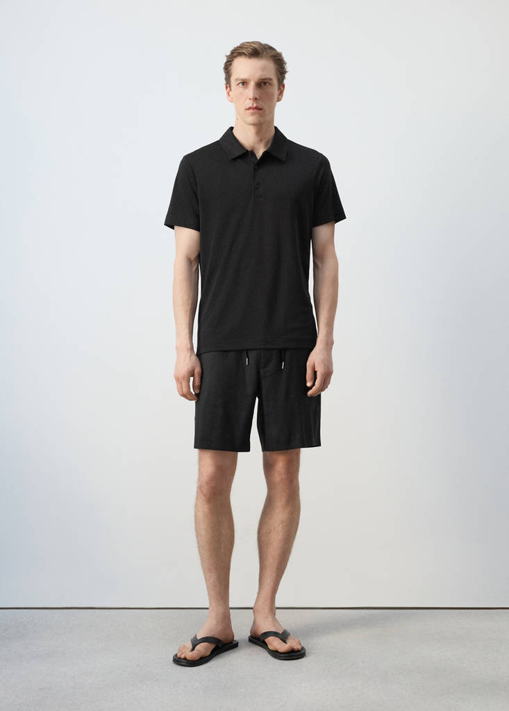 Fine-knit polo shirt — Black