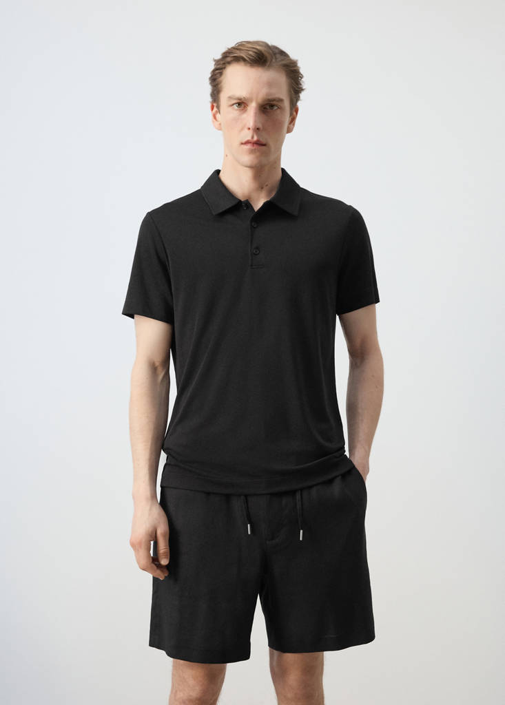 Fine-knit polo shirt — Black