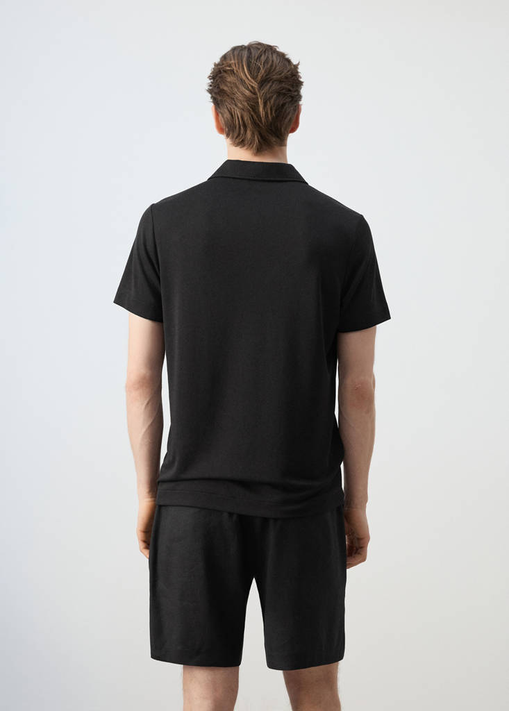 Fine-knit polo shirt — Black