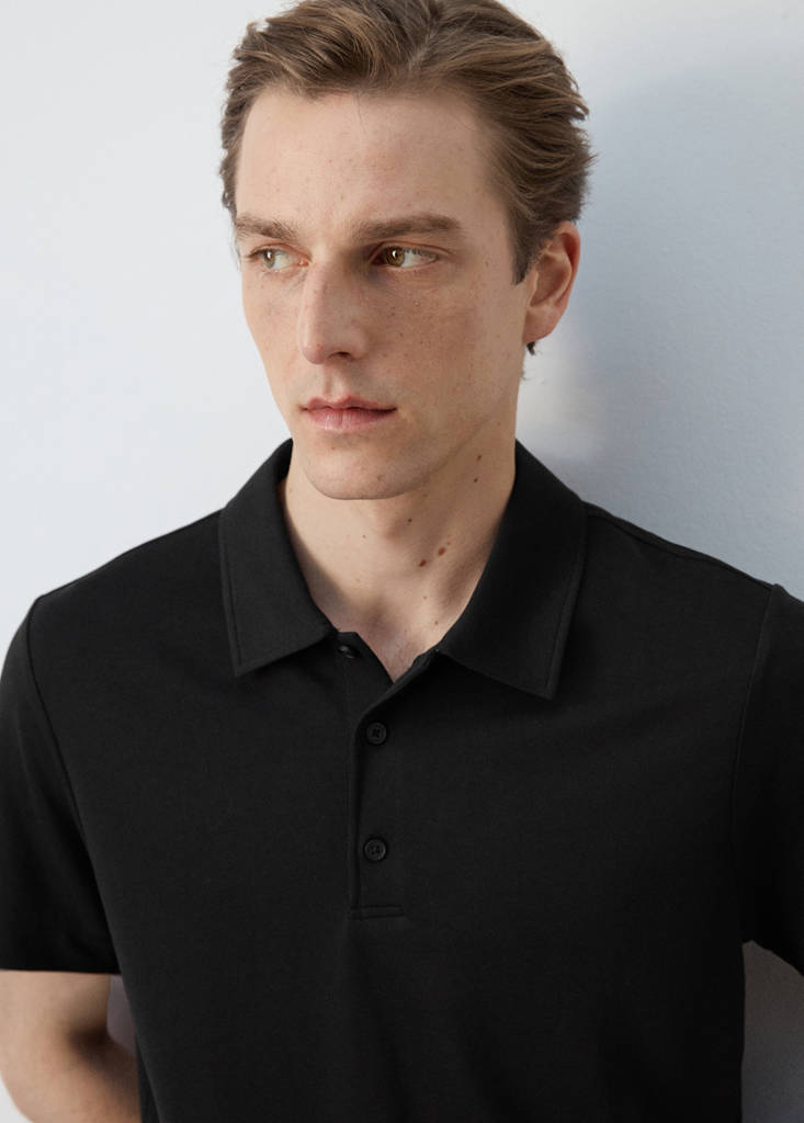 Fine-knit polo shirt — Black