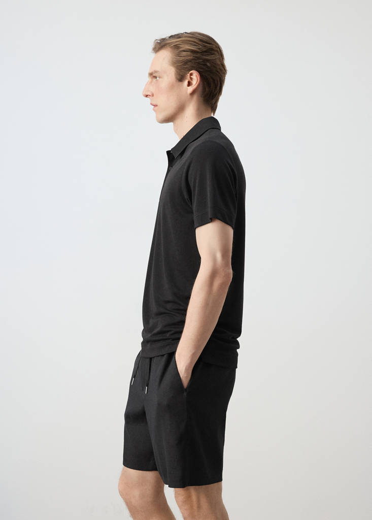 Fine-knit polo shirt — Black
