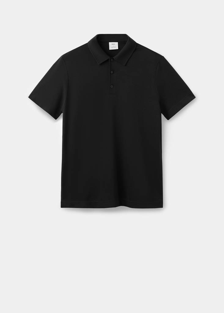 Fine-knit polo shirt — Black