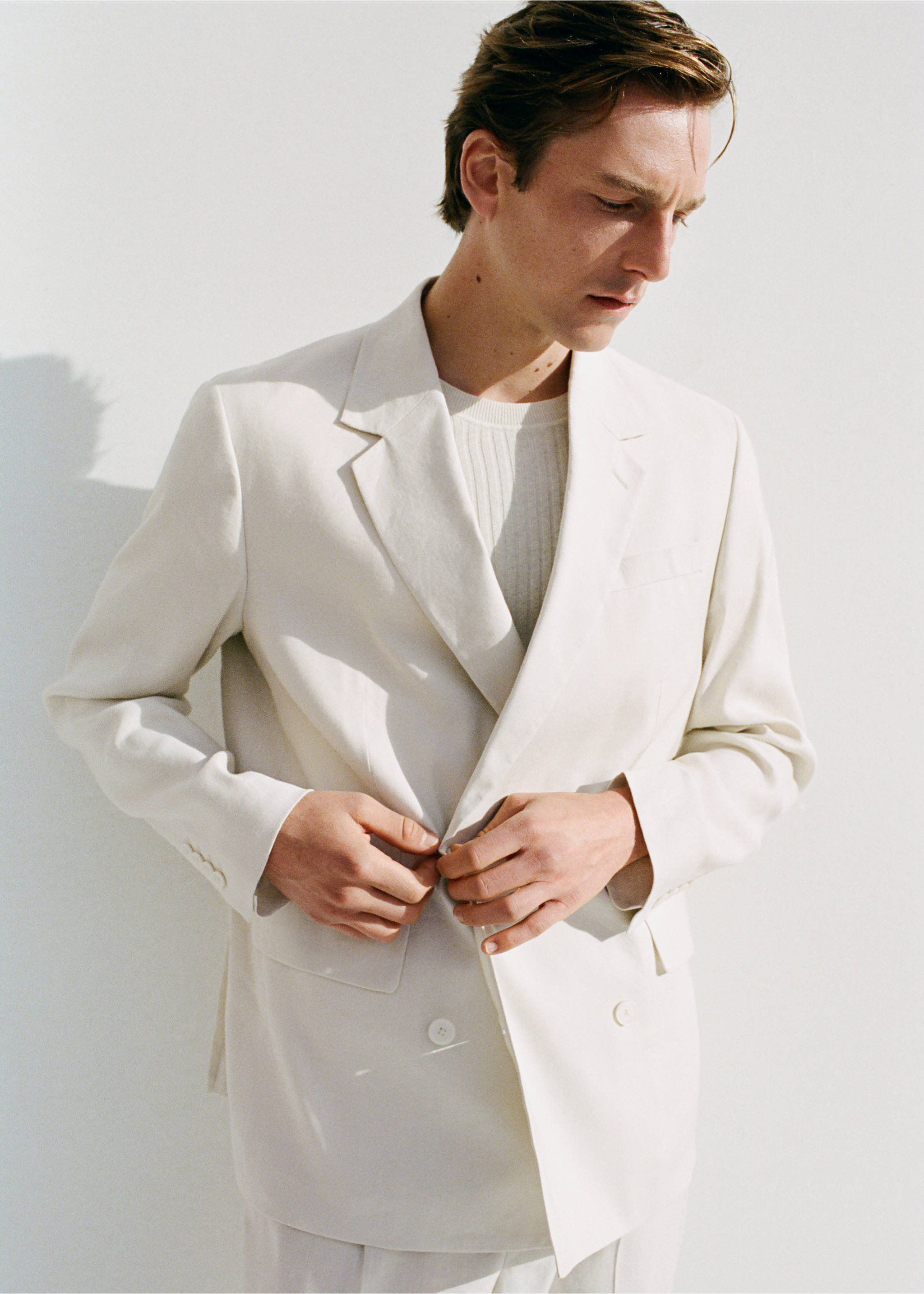 Boston regular-fit double-breasted suit jacket - Details of the article 5, Ecru. Ref: 27077911-00.