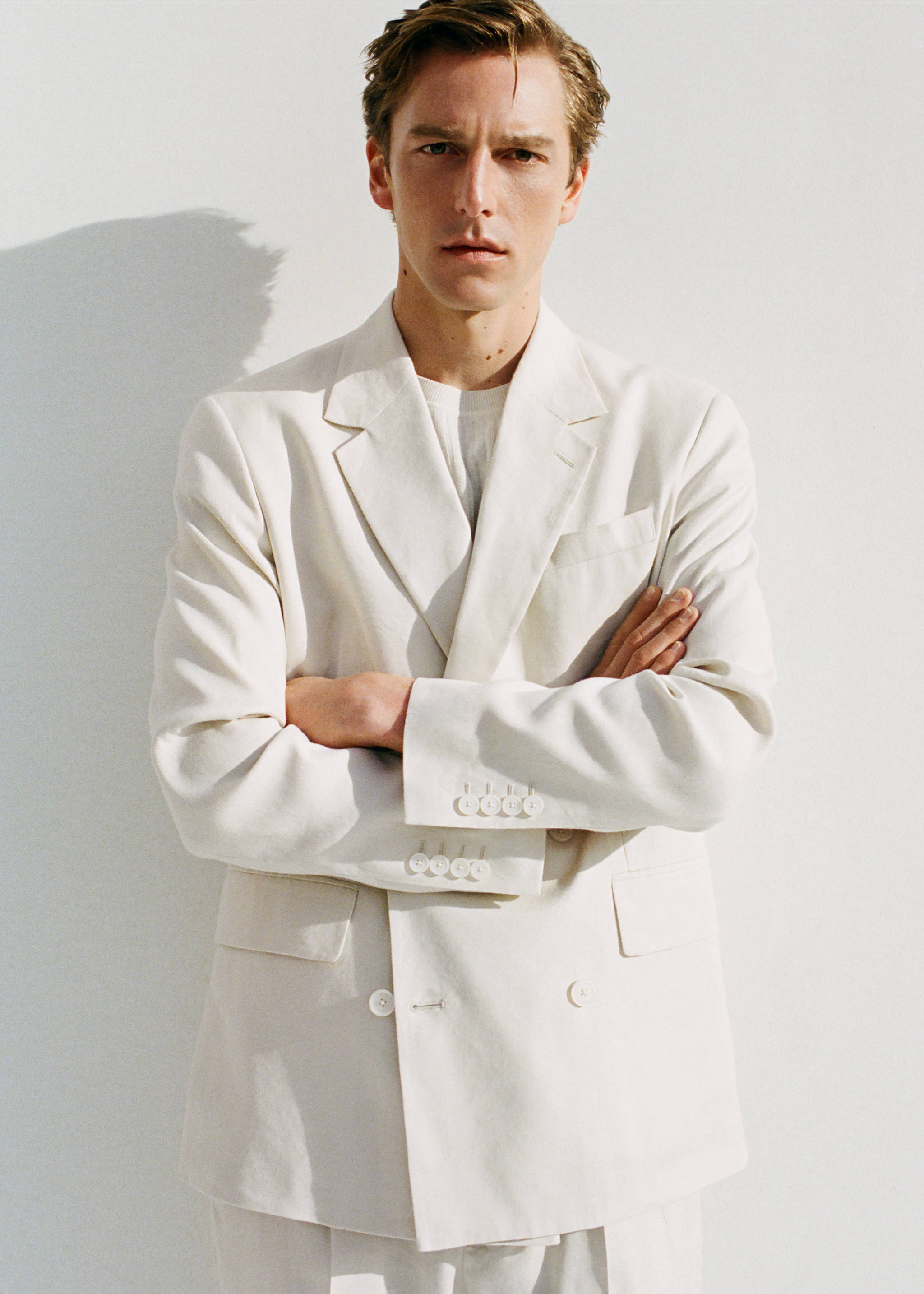 Boston regular-fit double-breasted suit jacket - Details of the article 6, Ecru. Ref: 27077911-00.