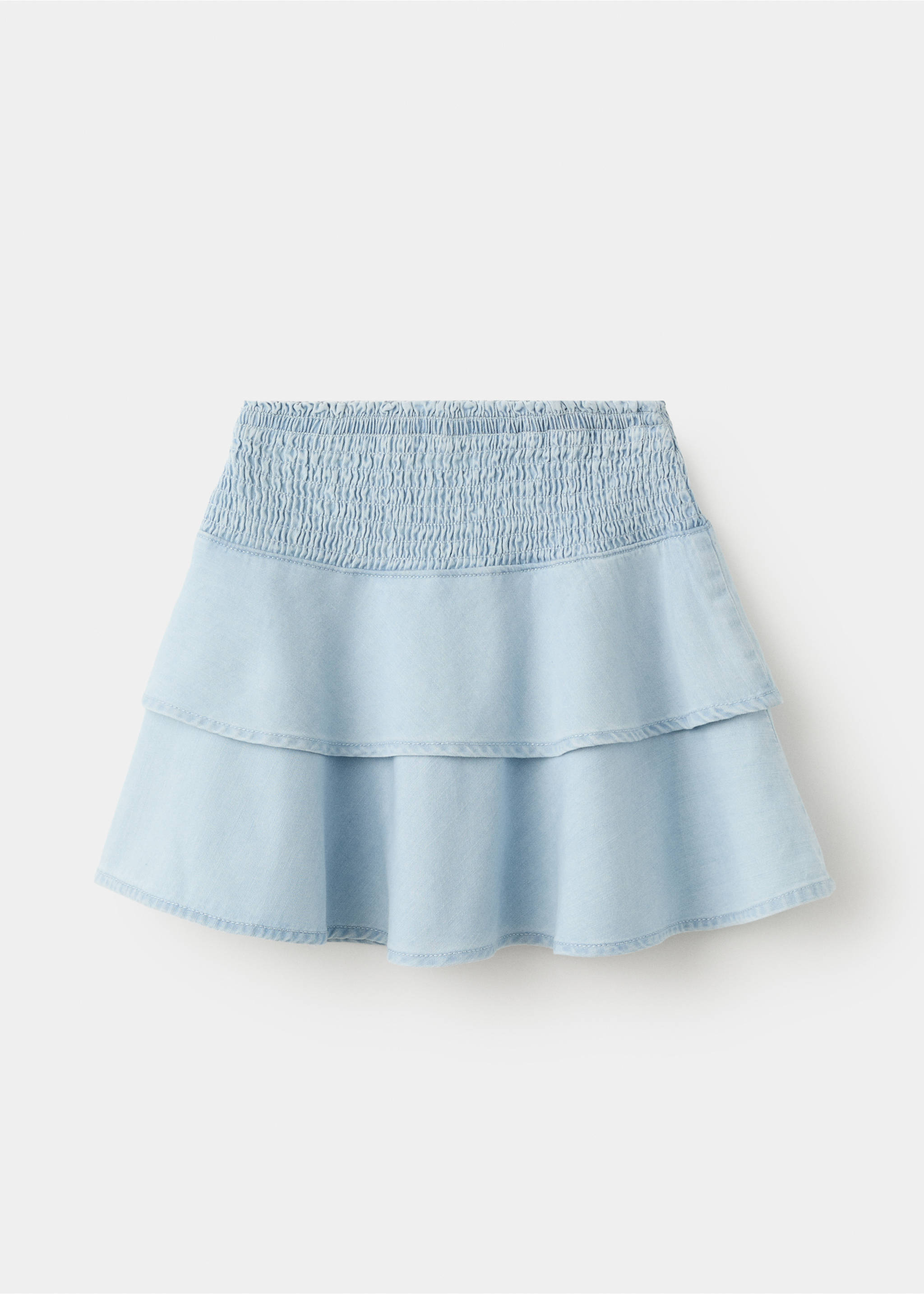 Gathered skirt with ruffles - Reverse of the article, Light Blue. Ref: 27077922-00.