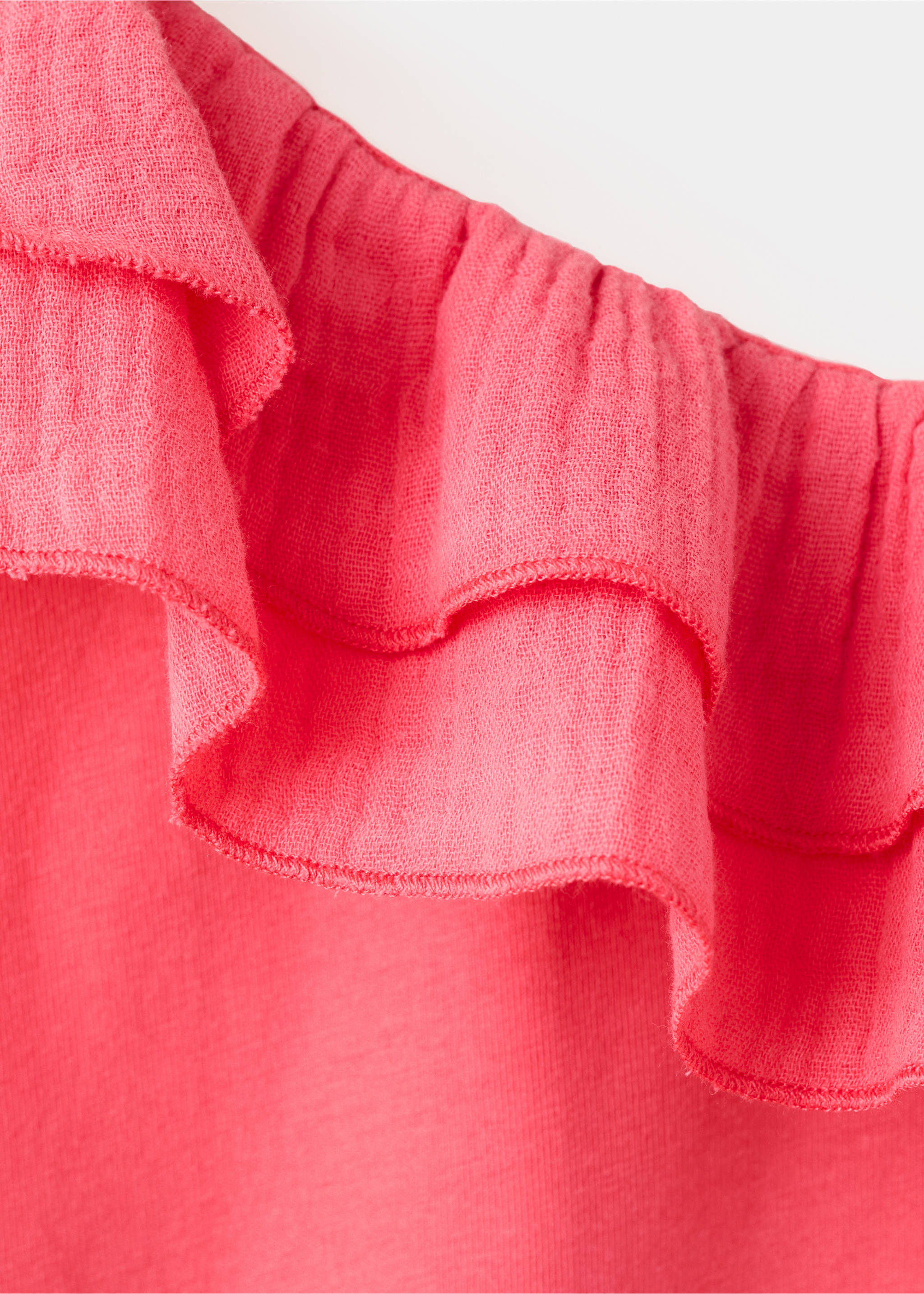 Asymmetric frill jumpsuit - Details of the article 8, Coral Red. Ref: 27077923-00.