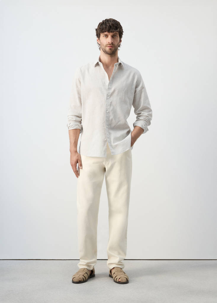 Regular fit linen-cotton blend shirt — Sand