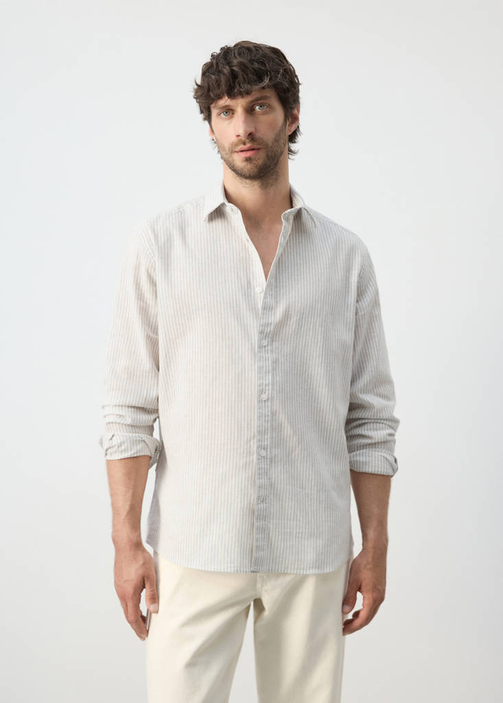 Regular fit linen-cotton blend shirt — Sand