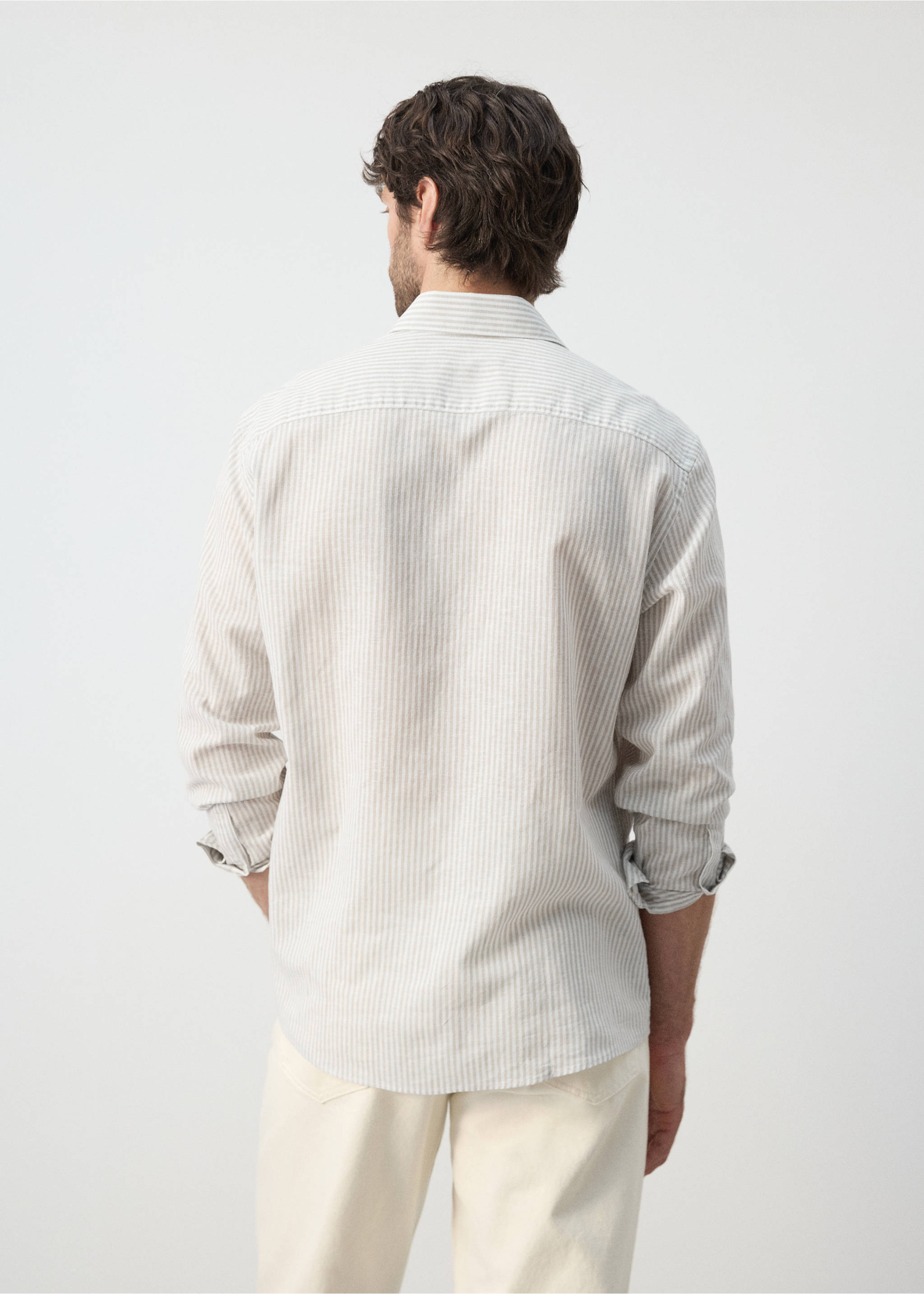 Cotton linen-blend regular-fit shirt - Reverse of the article, Sand. Ref: 27077933-00.