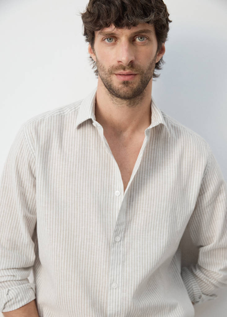 Regular fit linen-cotton blend shirt — Sand