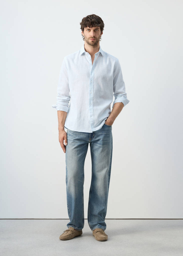 Regular fit linen-cotton blend shirt — Sky Blue