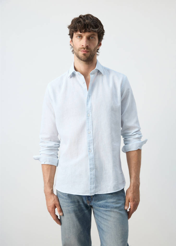 Regular fit linen-cotton blend shirt — Sky Blue