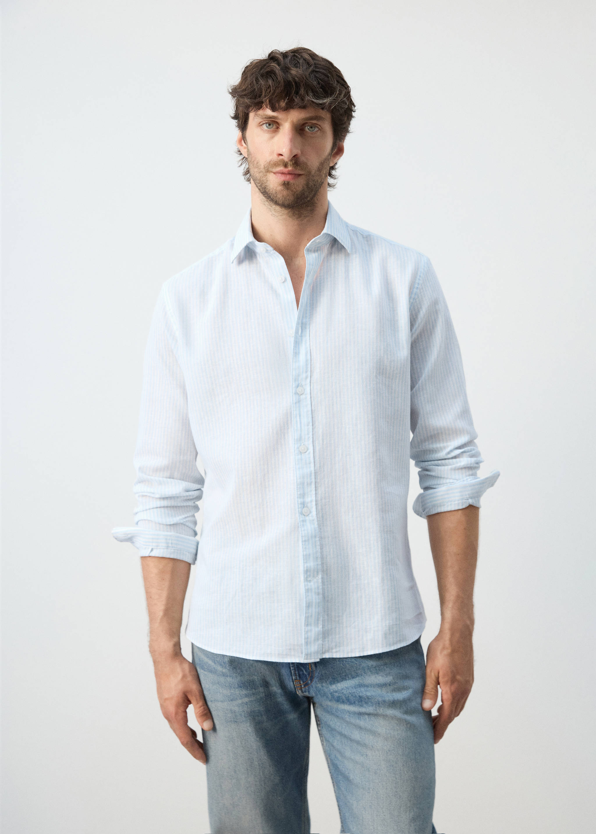 Cotton linen-blend regular-fit shirt - Medium plane