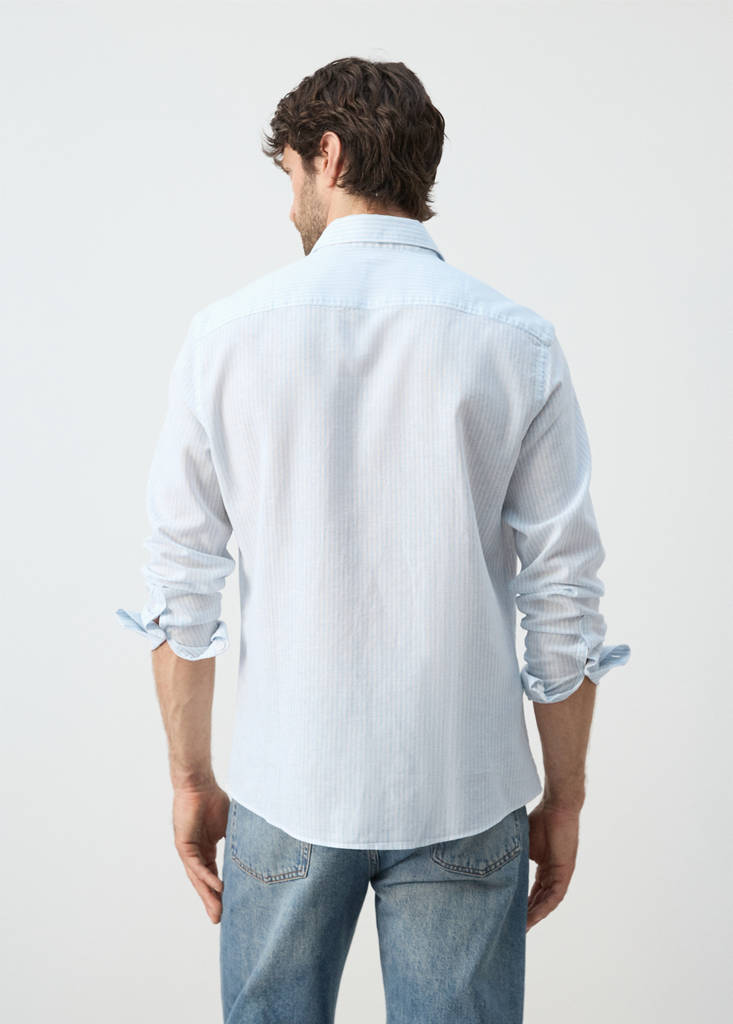 Regular fit linen-cotton blend shirt — Sky Blue