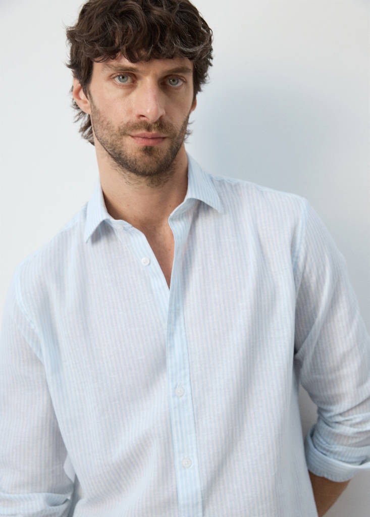 Regular fit linen-cotton blend shirt — Sky Blue