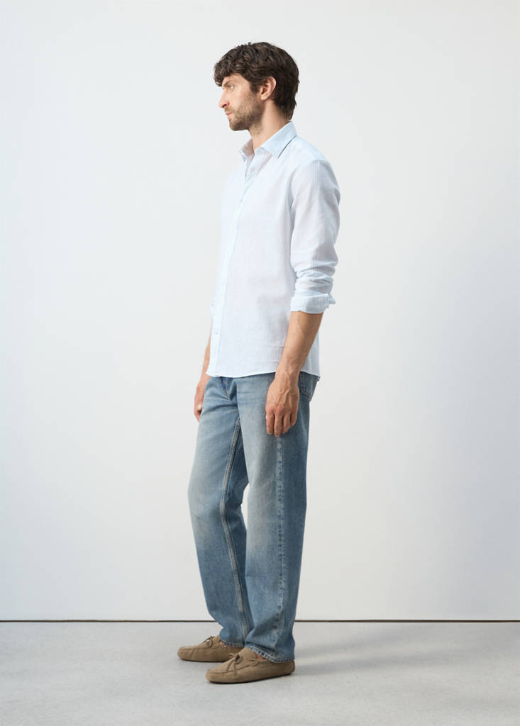 Regular fit linen-cotton blend shirt — Sky Blue