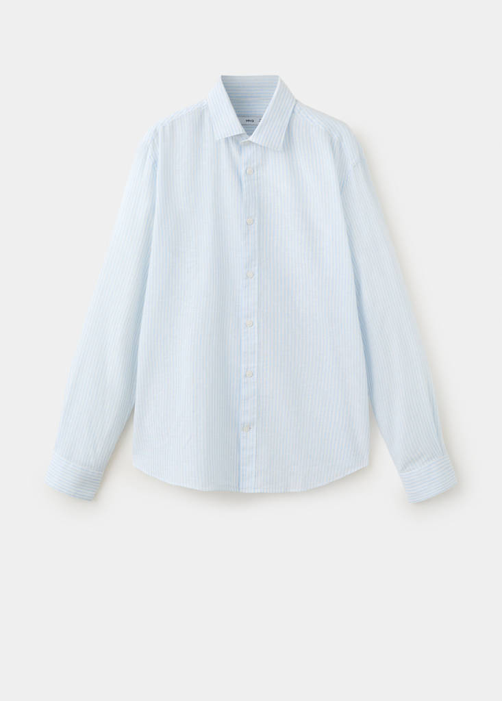 Regular fit linen-cotton blend shirt — Sky Blue