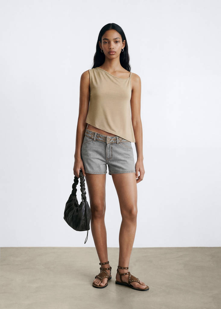 Plain asymmetrical top — Beige