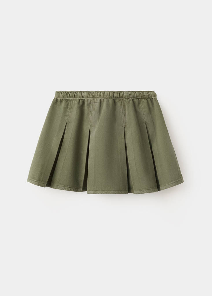 Pleated skirt in cotton and lyocell — Khaki