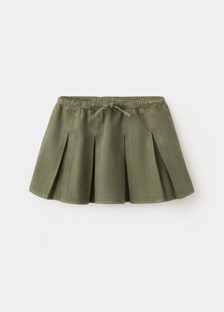 Pleated skirt in cotton and lyocell — Khaki