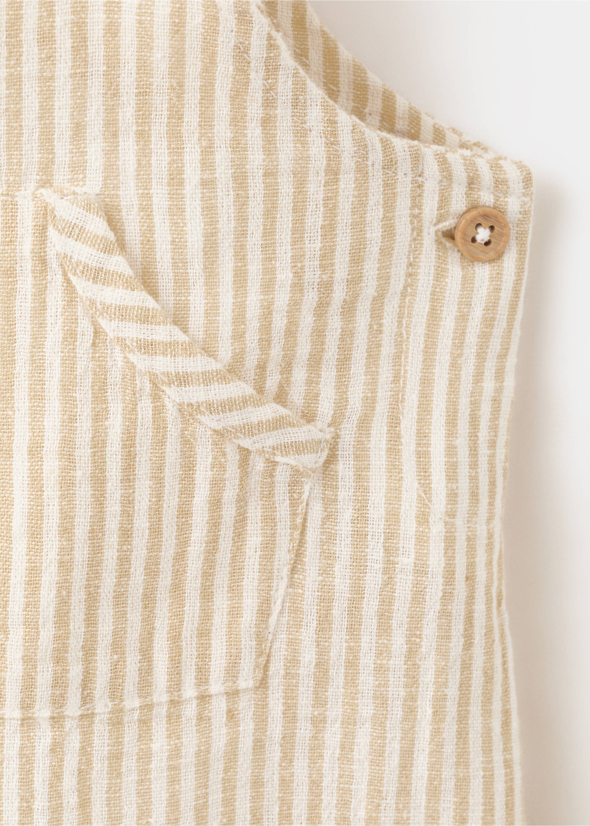 Striped cotton-linen dungarees - Details of the article 8, Mustard. Ref: 27078261-00.