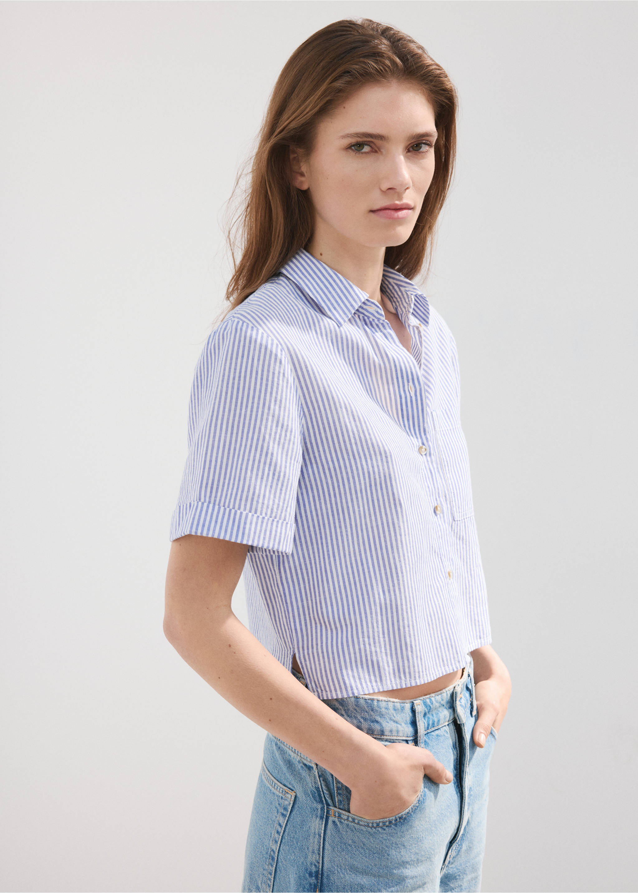 Short sleeve striped shirt - Medium plane, Sky Blue. Ref: 27078265-00.