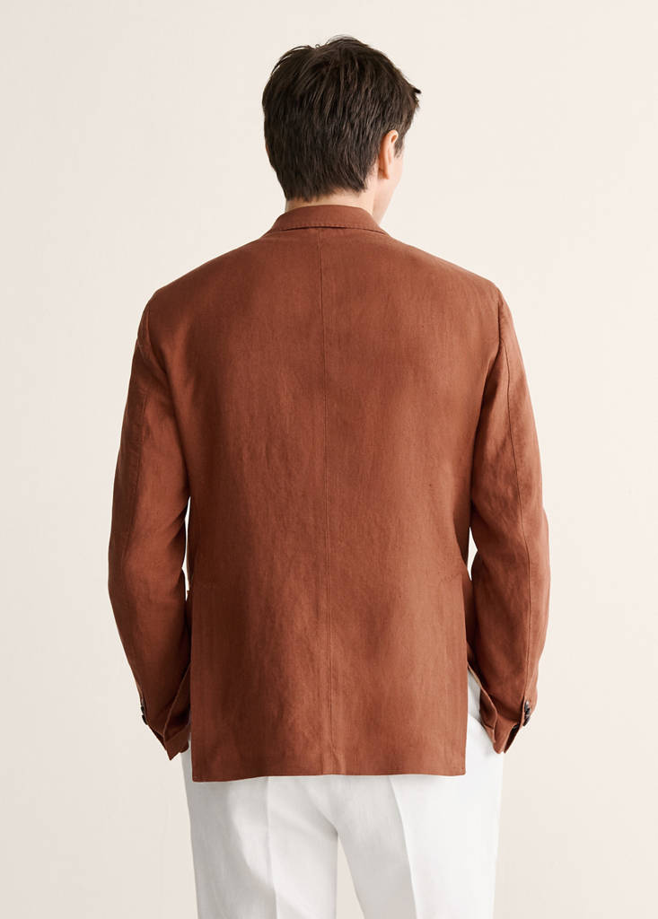 Slim fit double-breasted linen blend jacket — Russet