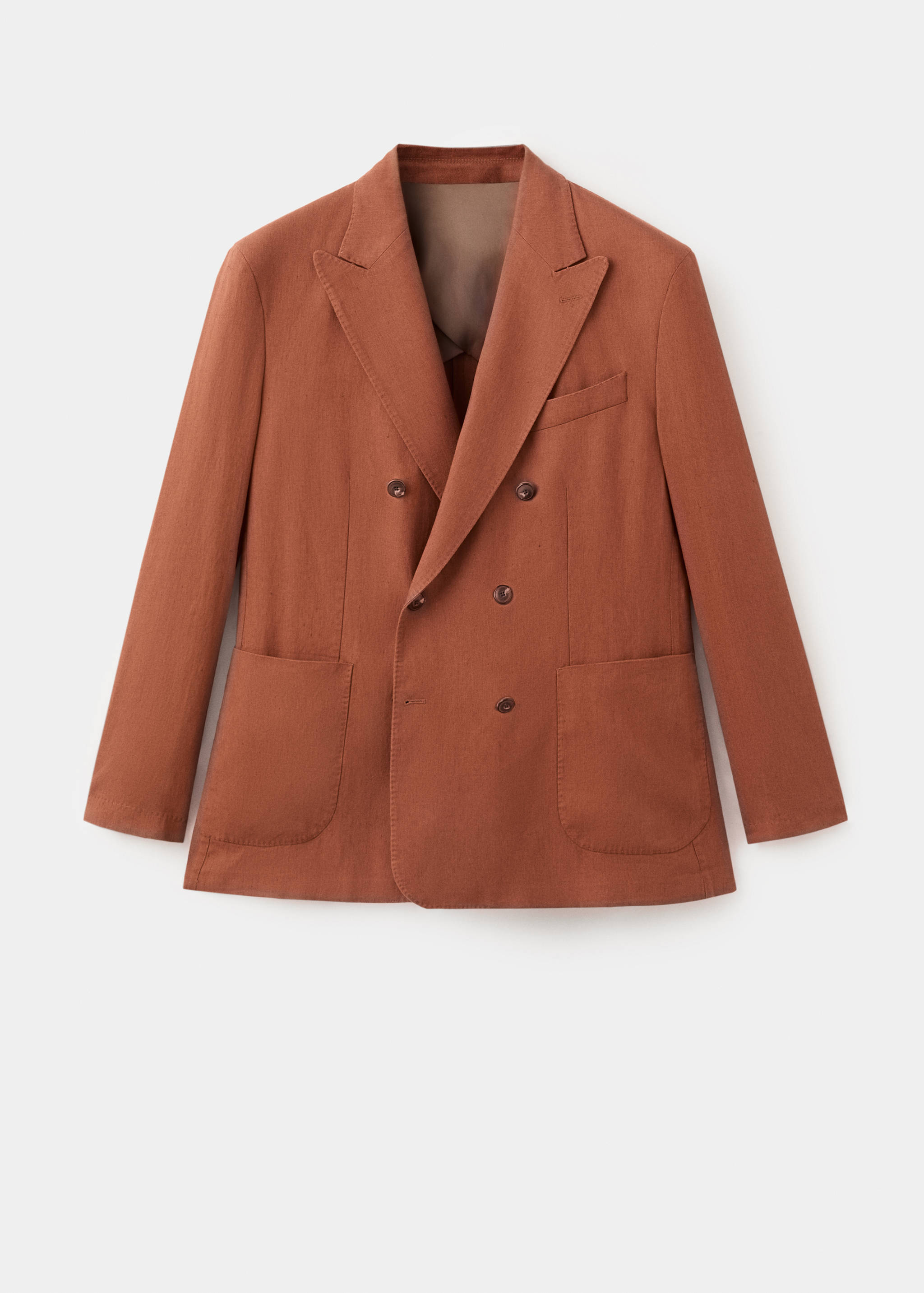 Двубортный приталенный пиджак из смеси льна - Изделие без модели