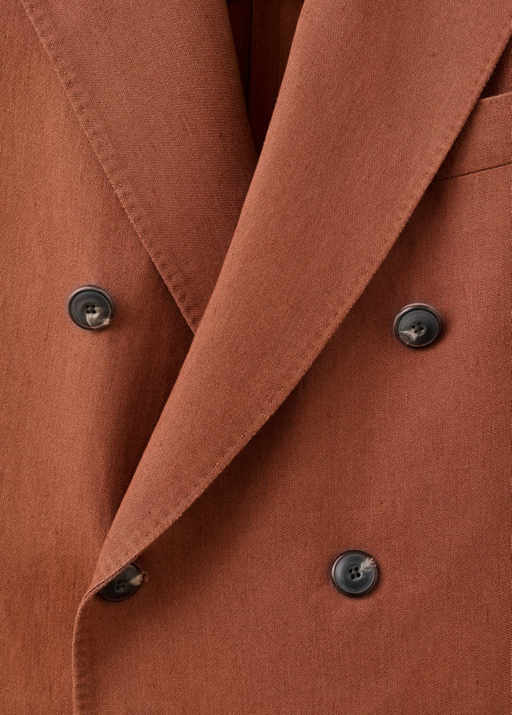 Slim fit double-breasted linen blend jacket — Russet