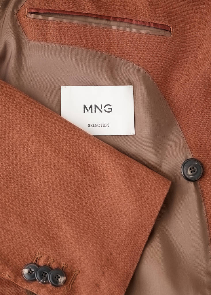 Slim fit double-breasted linen blend jacket — Russet