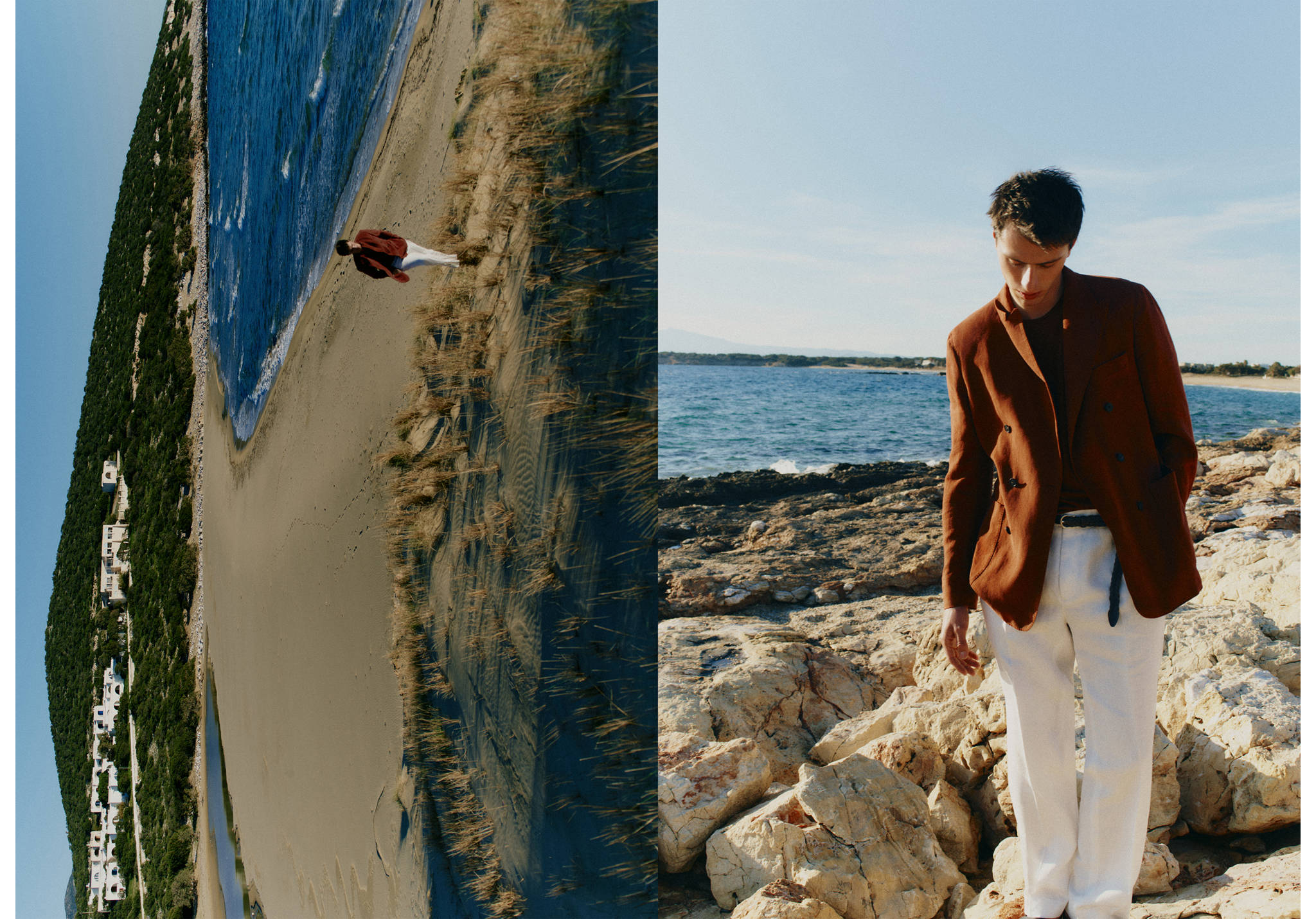 Двубортный приталенный пиджак из смеси льна - Панорамный план