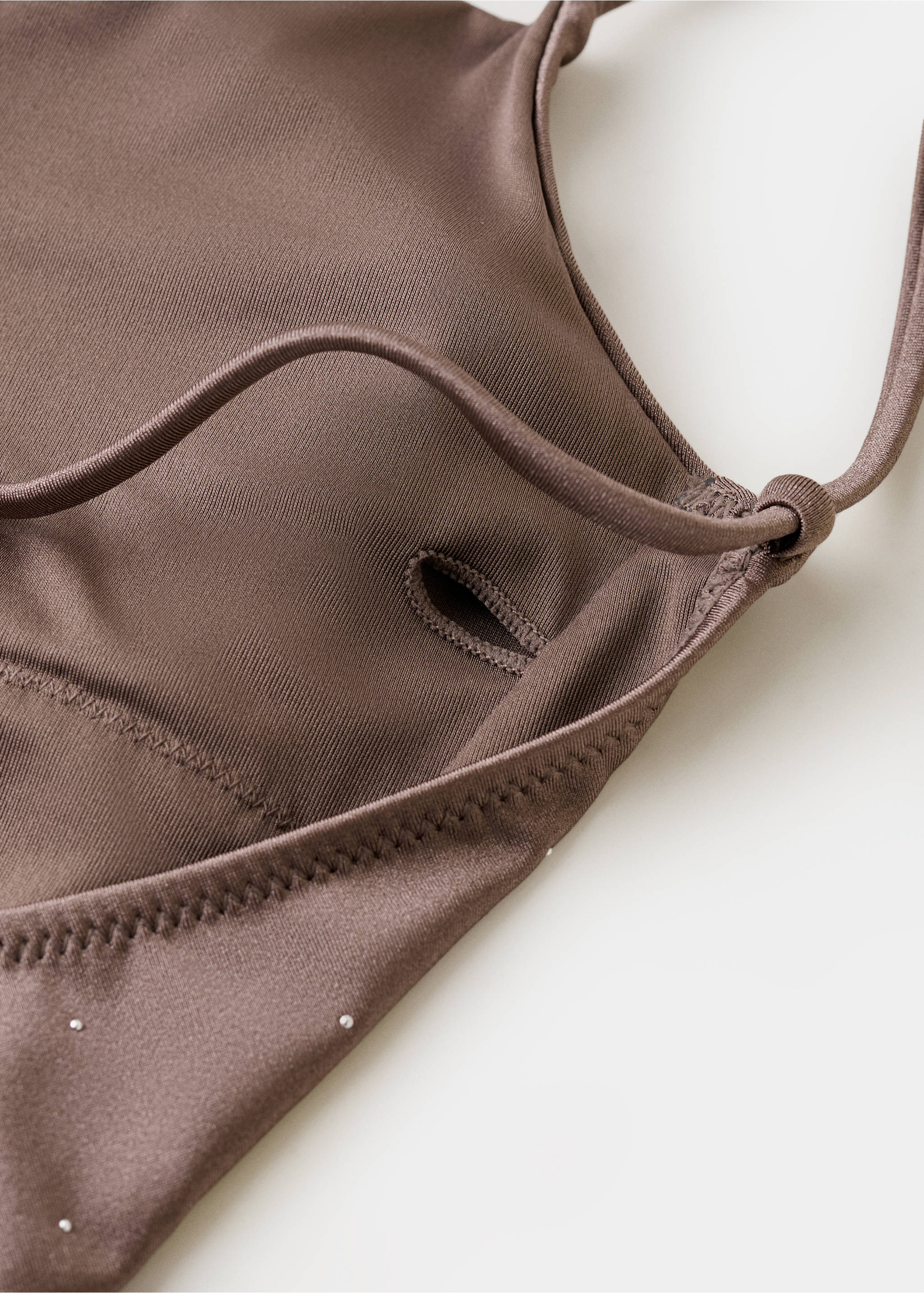 Ruched strass swimsuit - Details of the article 0, Medium Brown. Ref: 27078647-00.